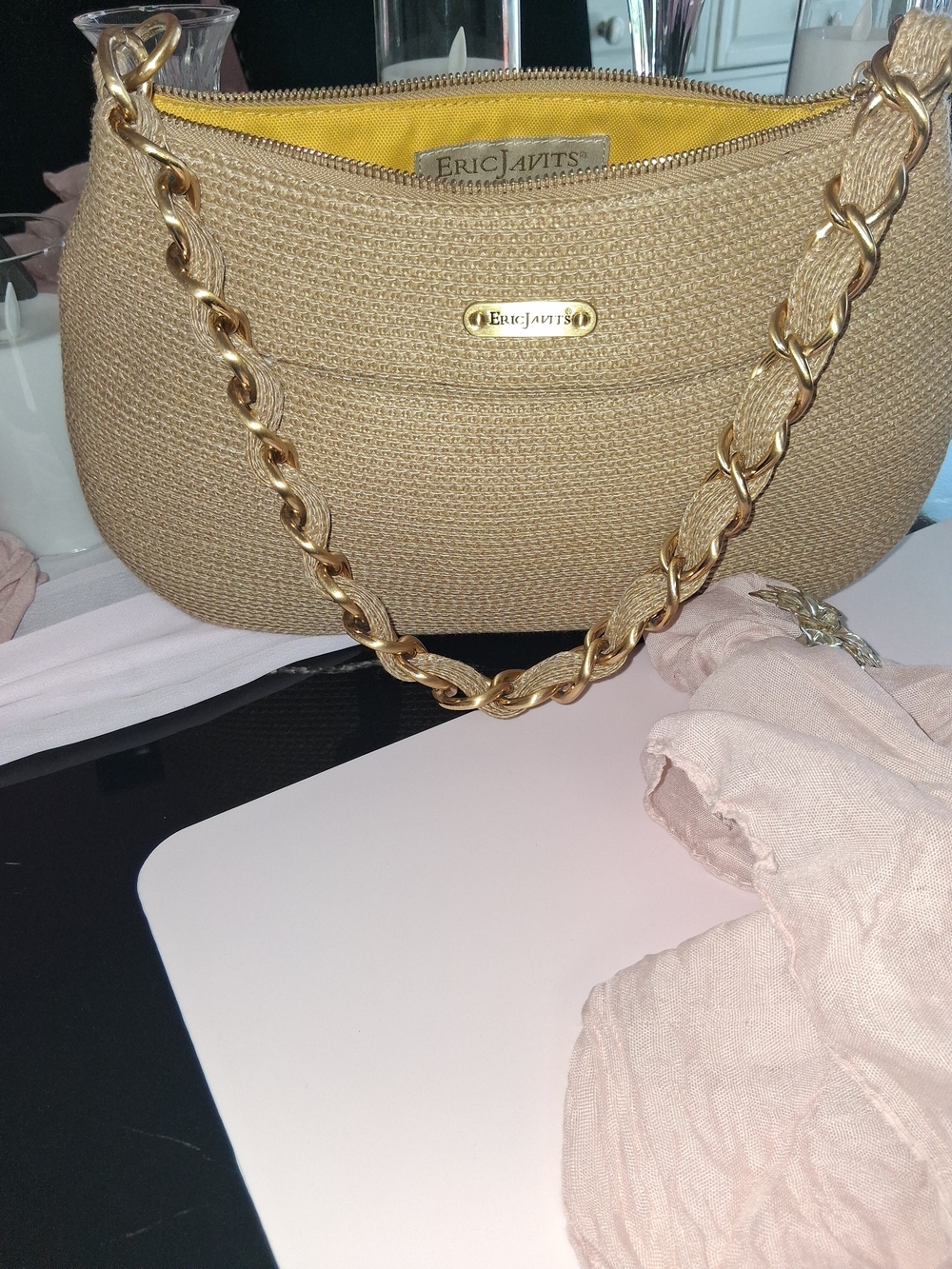 SOLD!Eric Javits Gold Straw Chain-Handle Shoulder Bag